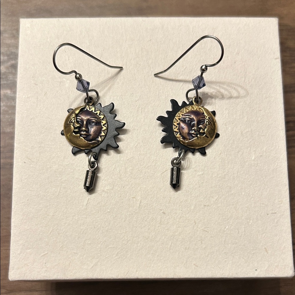 Sun and Moon Dangle Earrings in Gold and Silver